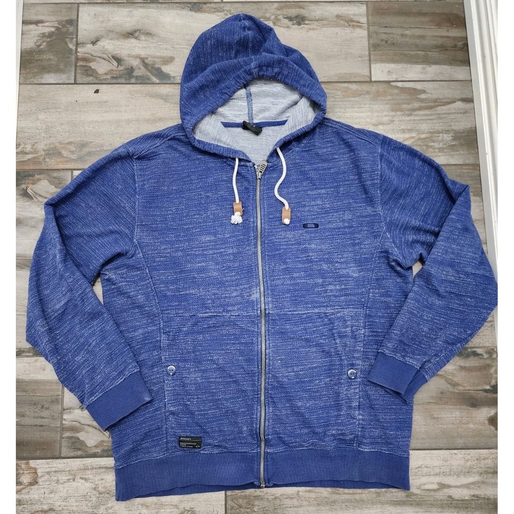 Oakley Full Zip Up Blue Space Dye Hooded Sweatshirt Men's Size L